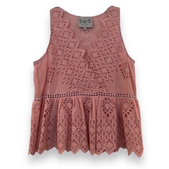 Sea New York Tops - Sea New York Pink Lace Preppy Barbiecore Bohemian Cottagecore V Neck Blouse 0